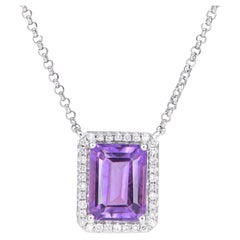 1.40 Carat Amethyst Pendant in 18Karat White Gold with White Diamond.