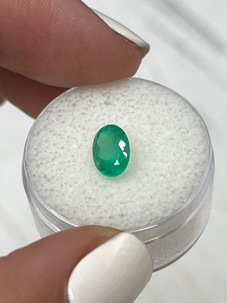 1.40 Carat Apple Green Colombian Emerald - Oval Cut May Birthstone Gem In New Condition For Sale In Jupiter, FL