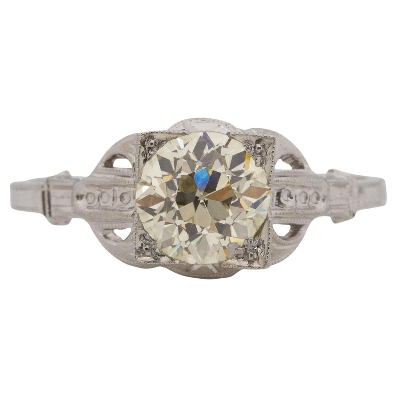 1.40 Carat Art Deco Diamond 18 Karat White Gold Engagement Ring For Sale