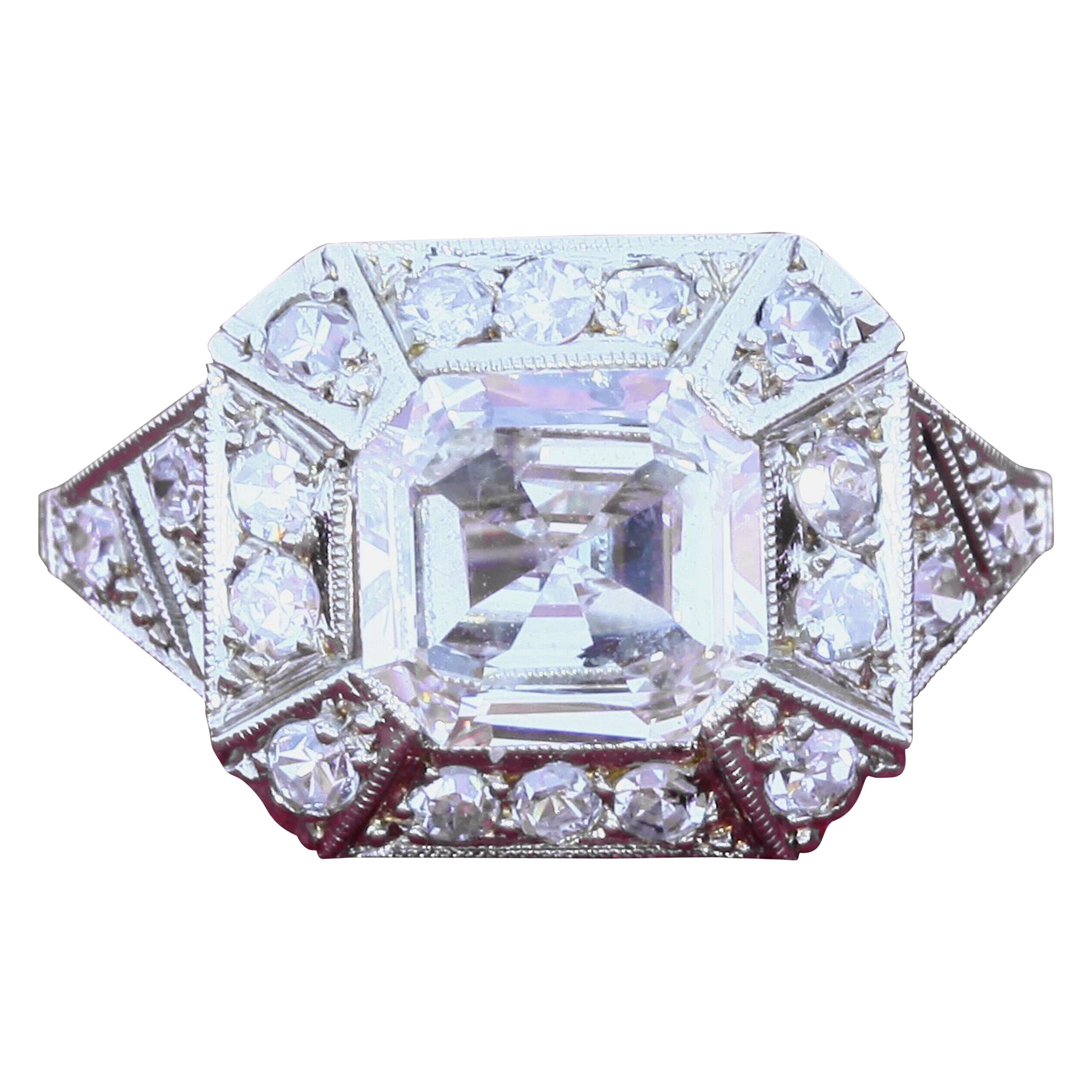 1.40 Carat Art Deco Diamond and Platinum Ring For Sale