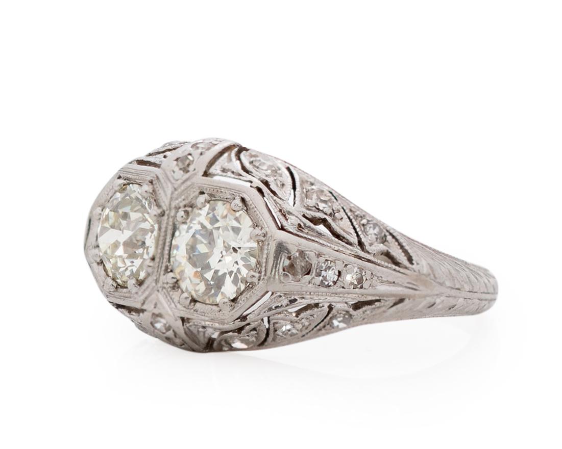 Old European Cut 1.40 Carat Art Deco Diamond Platinum Engagement Ring For Sale