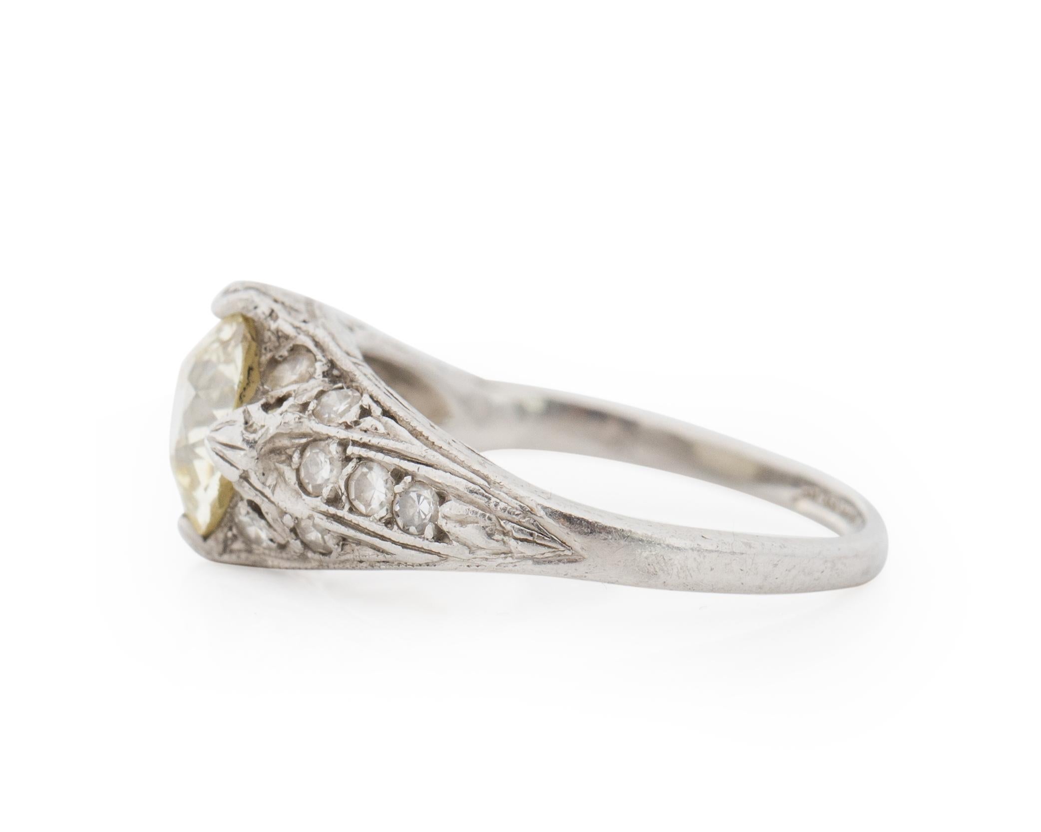 Old European Cut 1.40 Carat Art Deco Diamond Platinum Engagement Ring For Sale