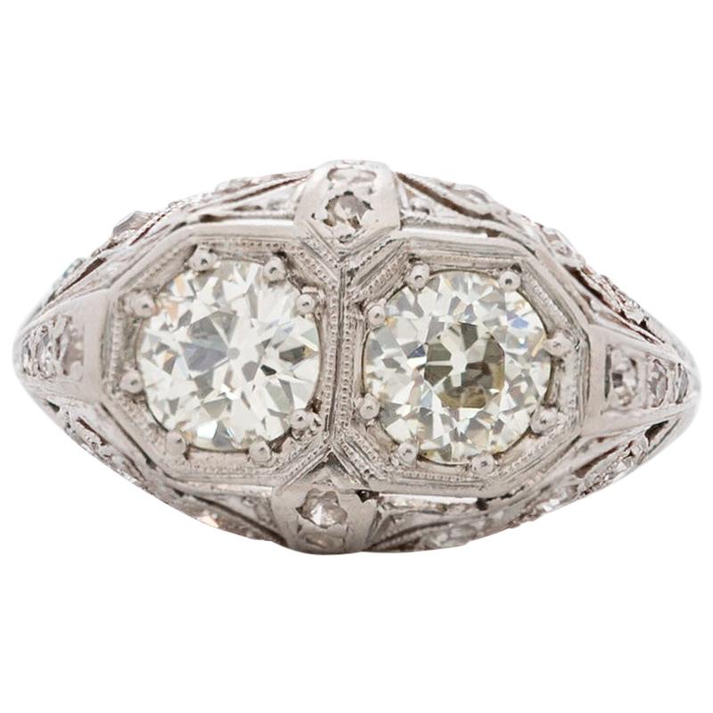 1,40 Karat Art Deco Diamant Platin Verlobungsring
