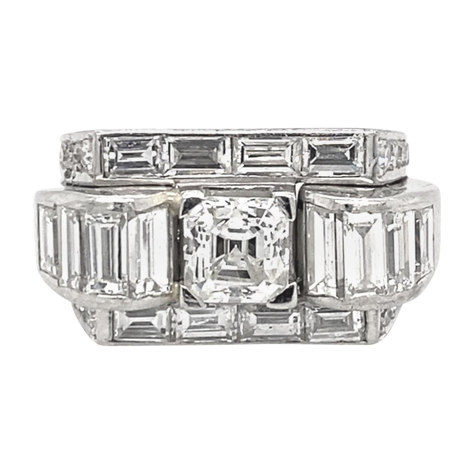 1.40 Carat Asscher-Cut Diamond Platinum Art Déco Tank Ring