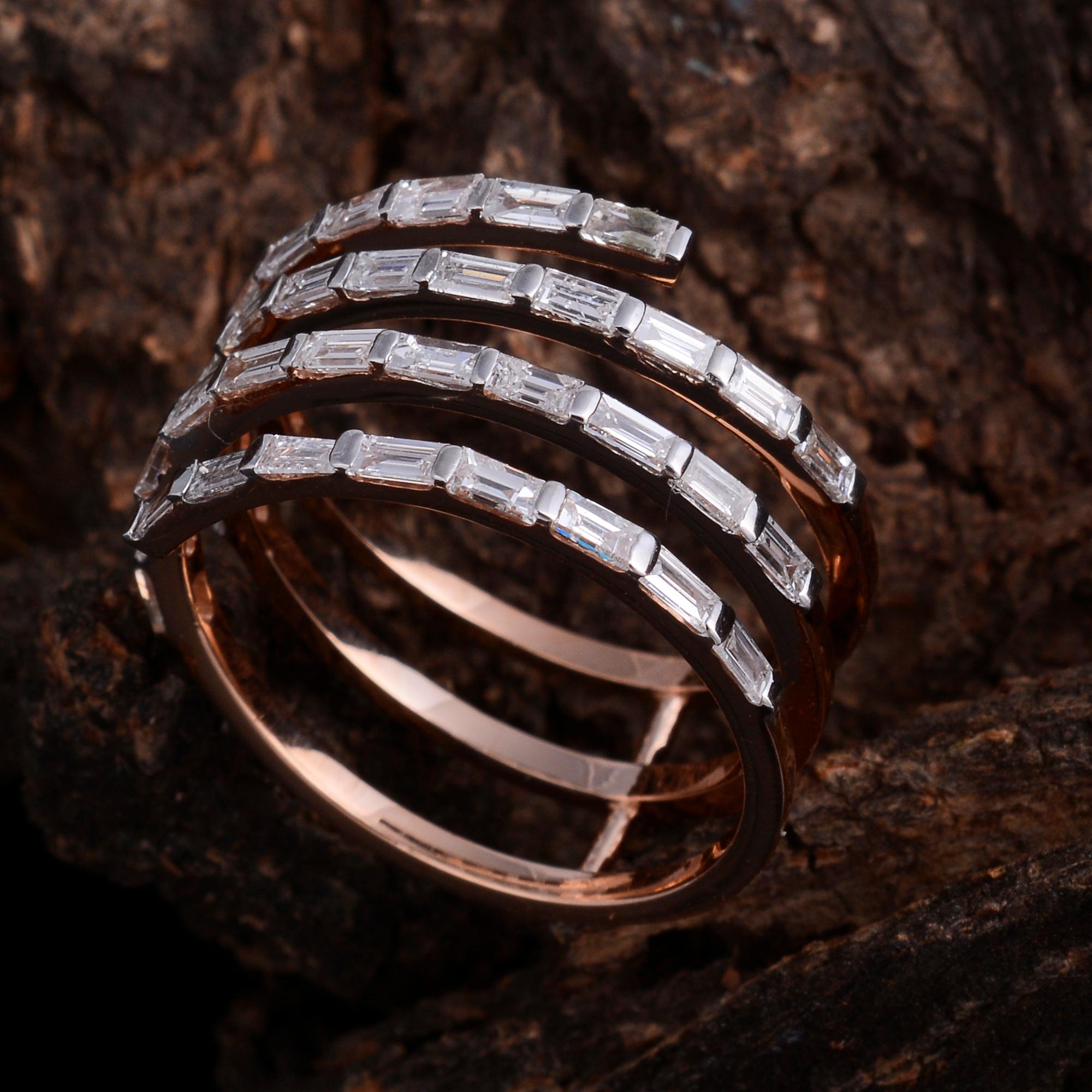 Moderne 1.40 Carat Baguette Diamond Wrap Ring 18 Karat Rose Gold Handmade Fine Jewelry en vente