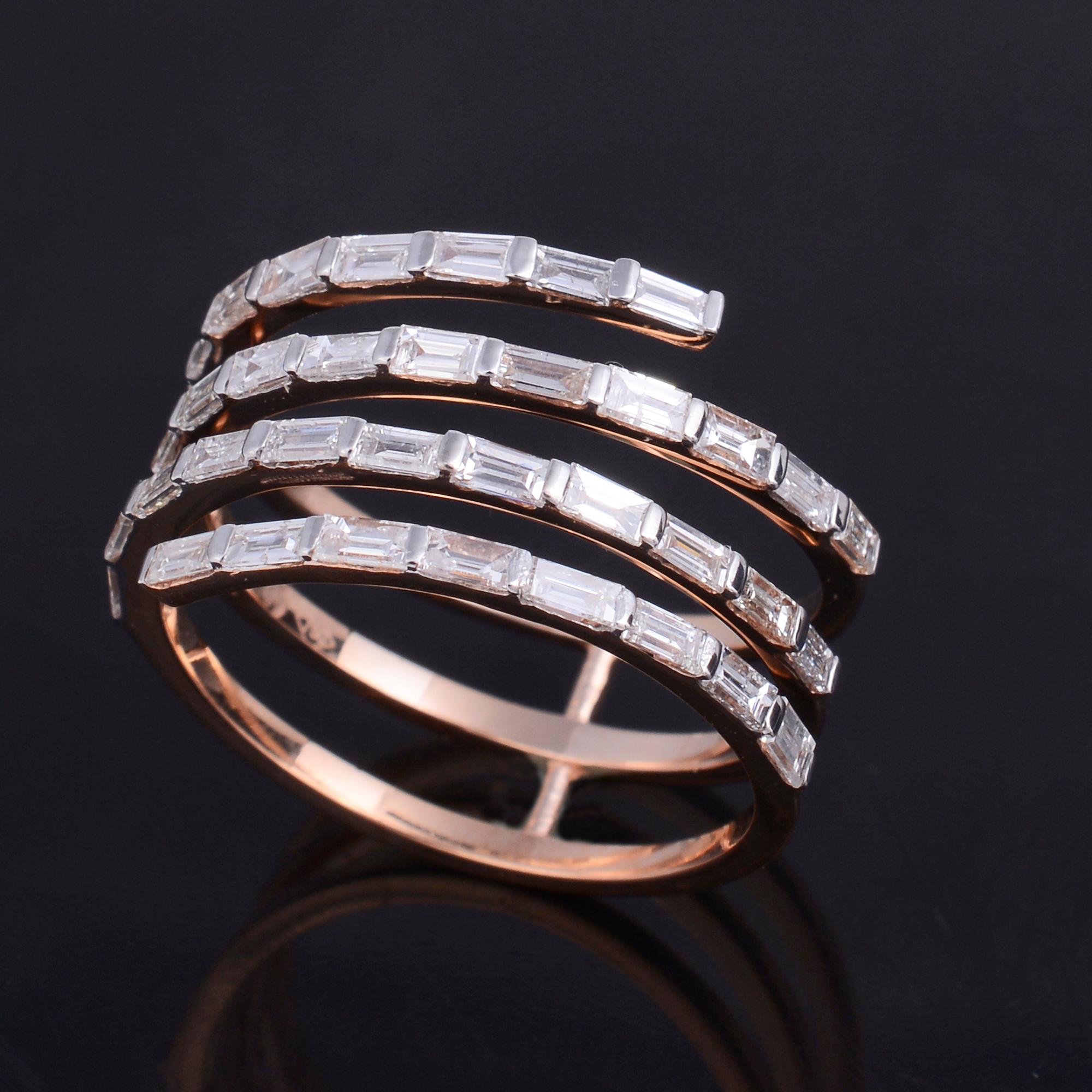 Taille baguette 1.40 Carat Baguette Diamond Wrap Ring 18 Karat Rose Gold Handmade Fine Jewelry en vente
