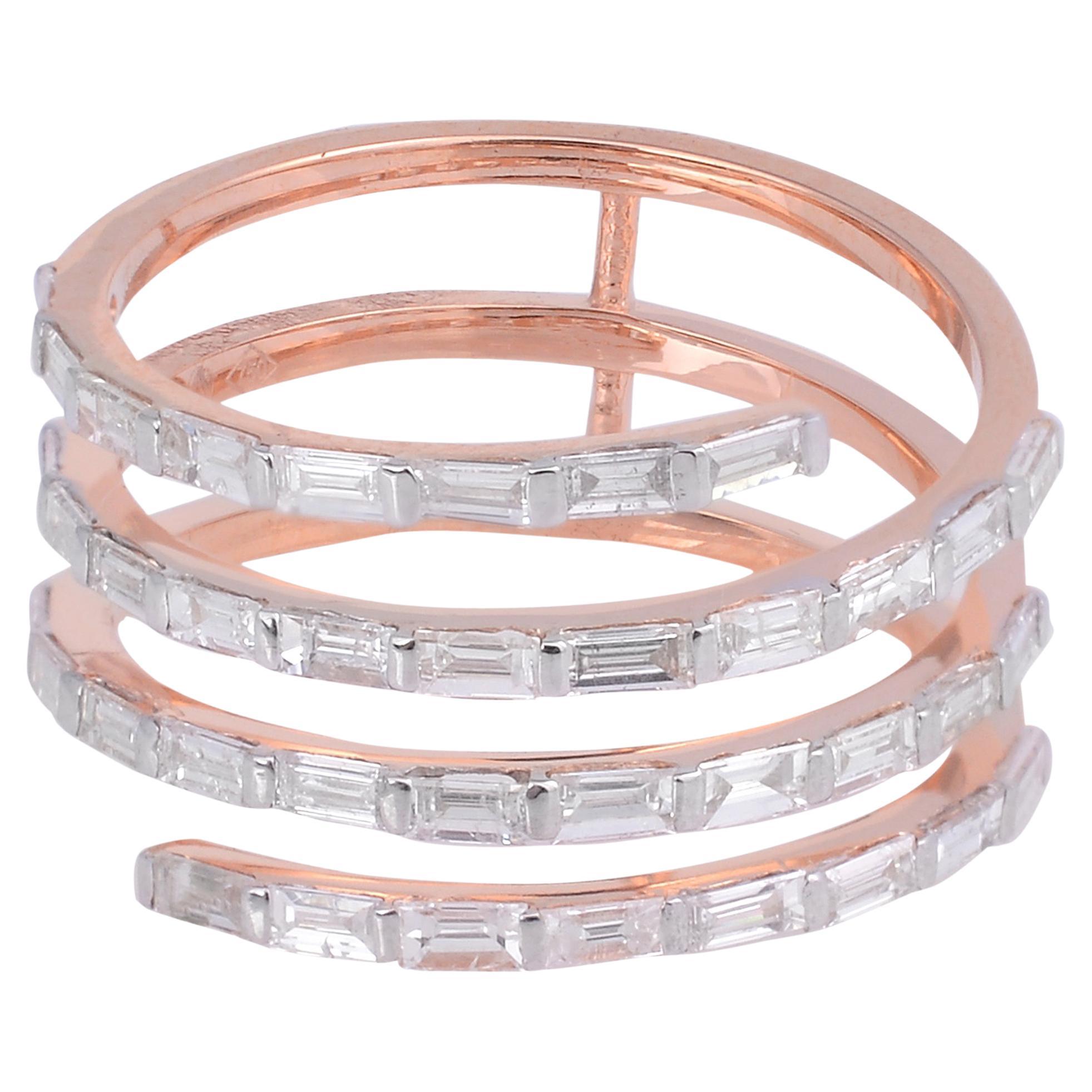 1.40 Carat Baguette Diamond Wrap Ring 18 Karat Rose Gold Handmade Fine Jewelry en vente