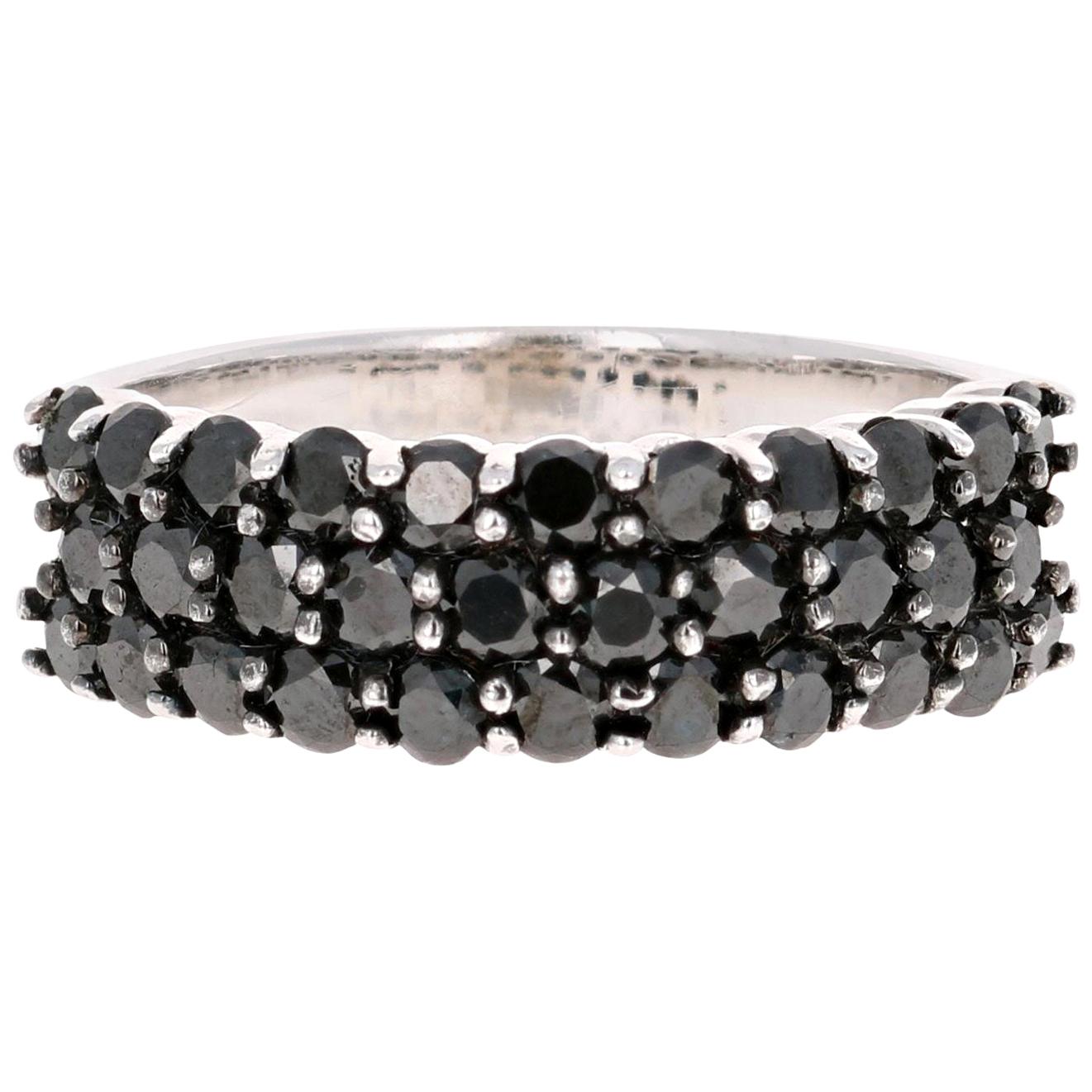 1.40 Carat Black Diamond Band 14 Karat White Gold