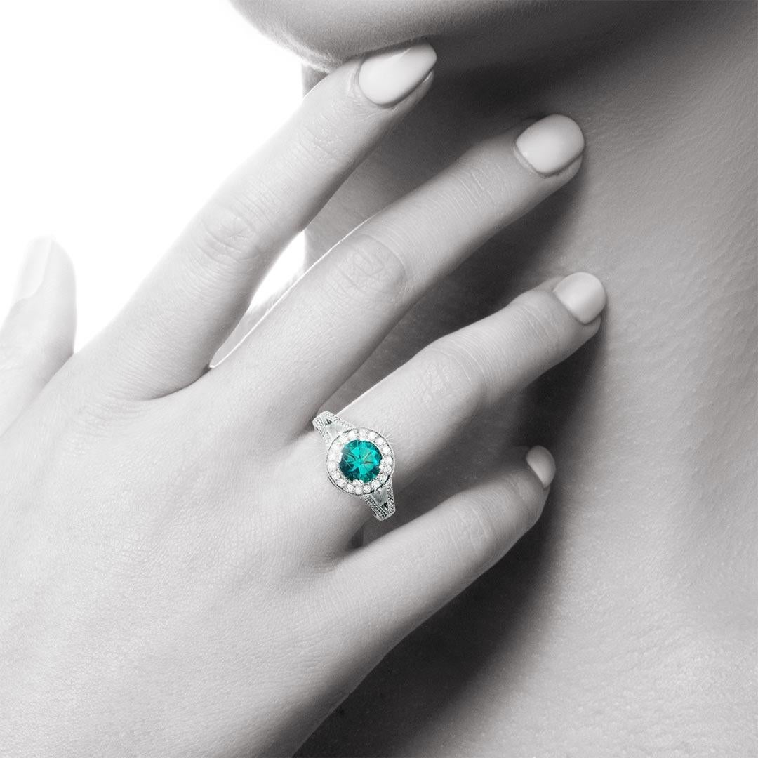 For Sale:  1.40 Carat Blue Tourmaline Round Diamond Cluster Ring Natalie Barney 3