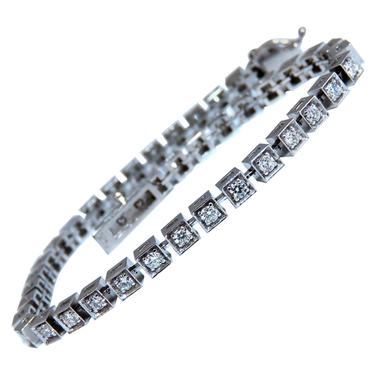 1.40 Carat Box Bead Set Prime Pave Natural Round Diamonds Bracelet 14 Karat For Sale