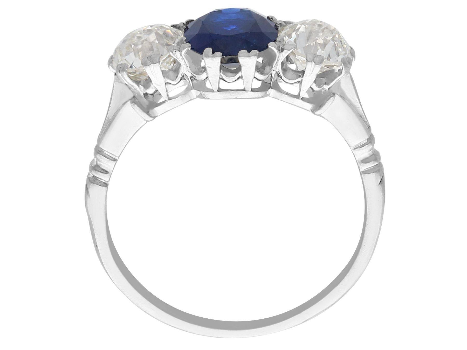 Women's or Men's 1.40 Carat Burmese Sapphire and 1.38 Carat Diamond Palladium Trilogy Ring