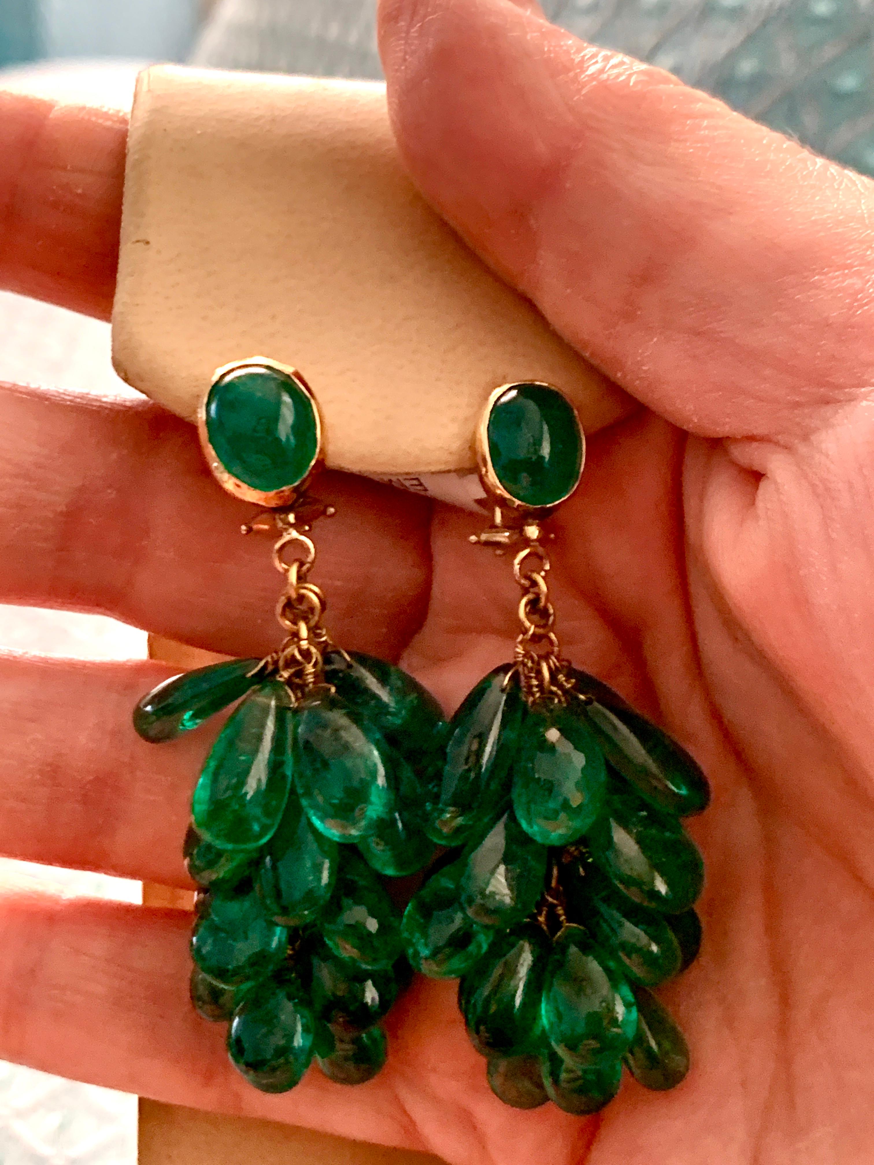 140 Carat Colombian Emerald Briolettes Hanging Drop Earrings 18 Karat Gold For Sale 9