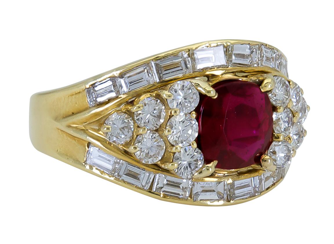 1.40 Carat Cushion Cut Ruby and Diamond Engagement Ring In New Condition For Sale In New York, NY