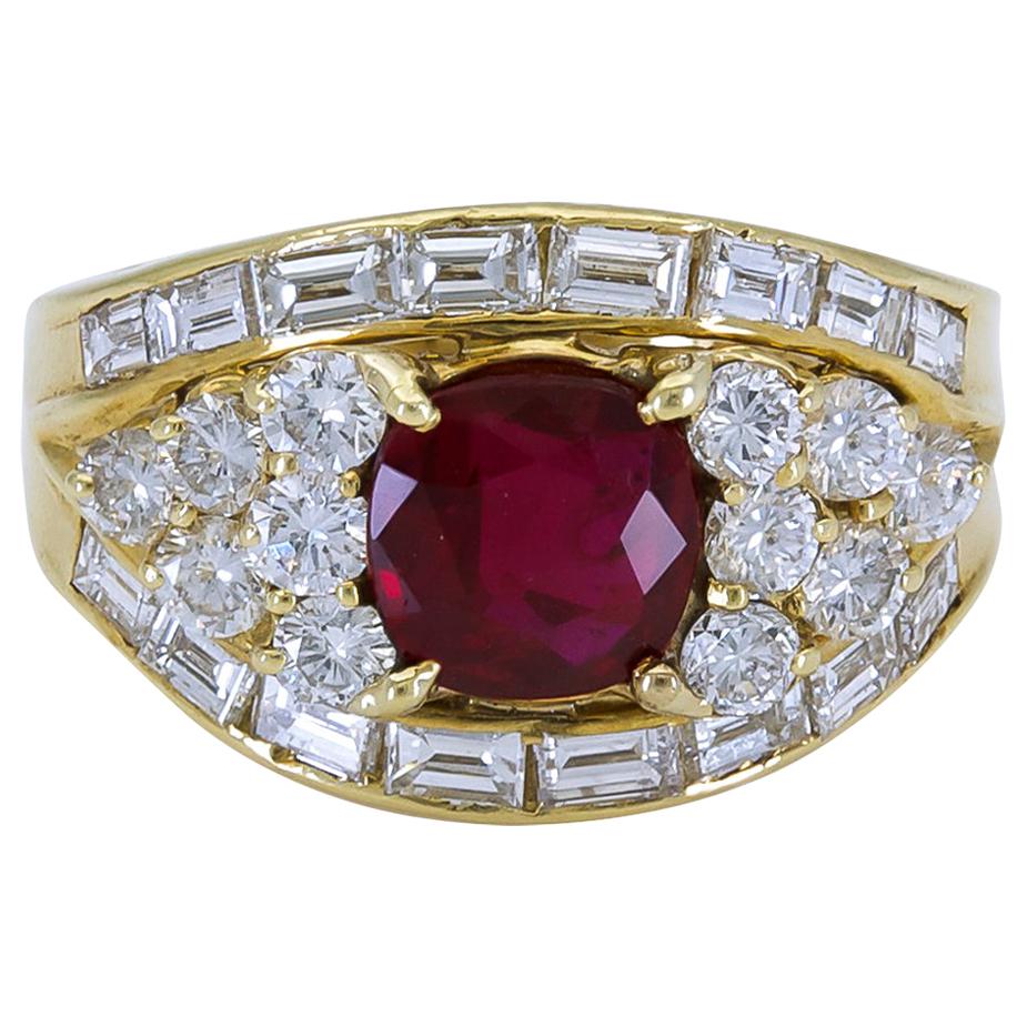 1.40 Carat Cushion Cut Ruby and Diamond Engagement Ring