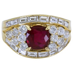 Retro 1.40 Carat Cushion Cut Ruby and Diamond Engagement Ring