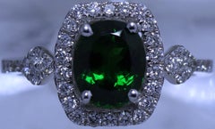 1.40 Carat Cushion Cut Tsavorite and Diamond Ring