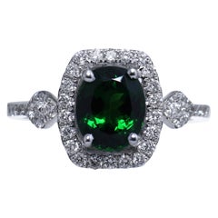 1.40 Carat Cushion Cut Tsavorite and Diamond Ring