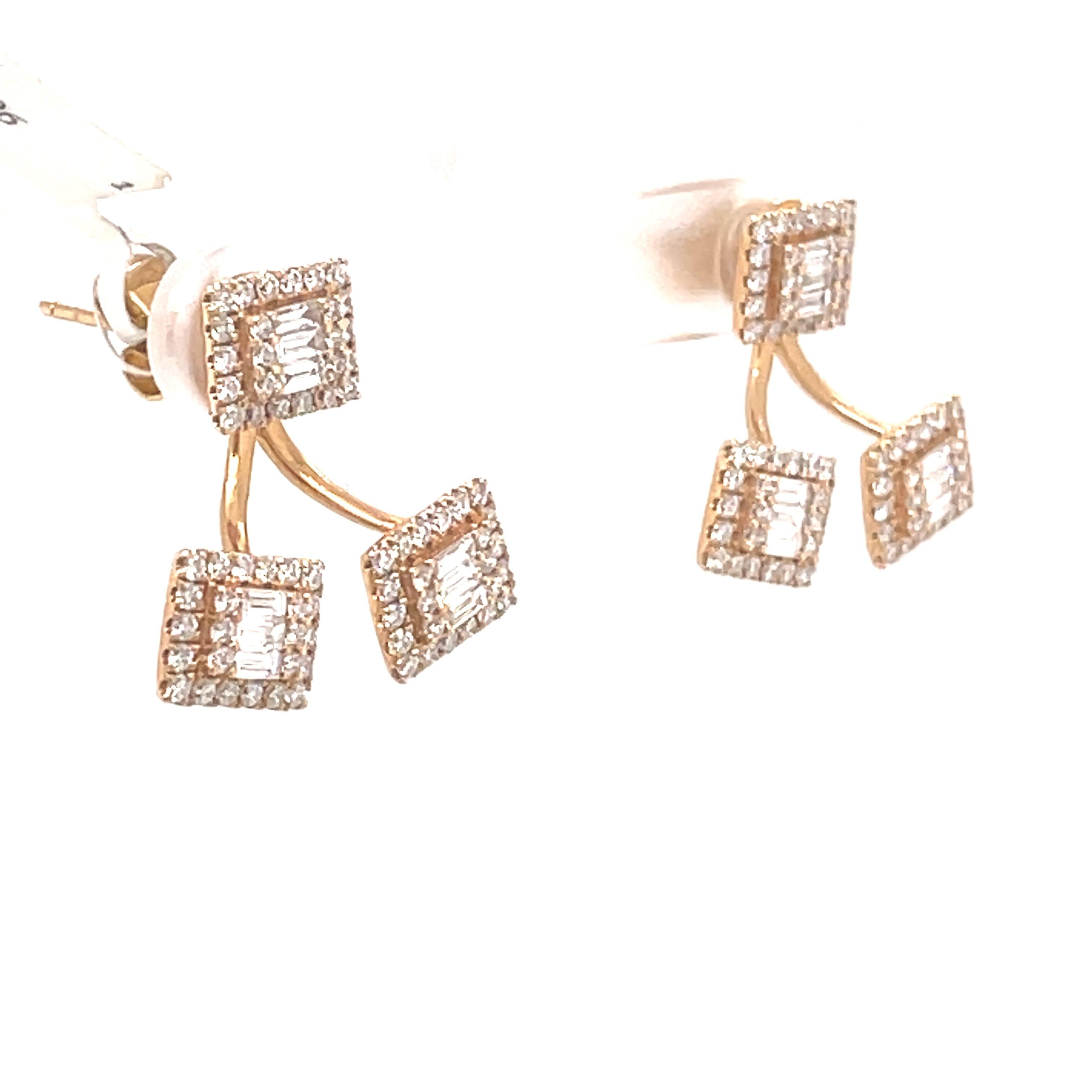 Round Cut 1.40 Carat Detachable Illusion Set Diamond Earrings 18k Rose Gold For Sale