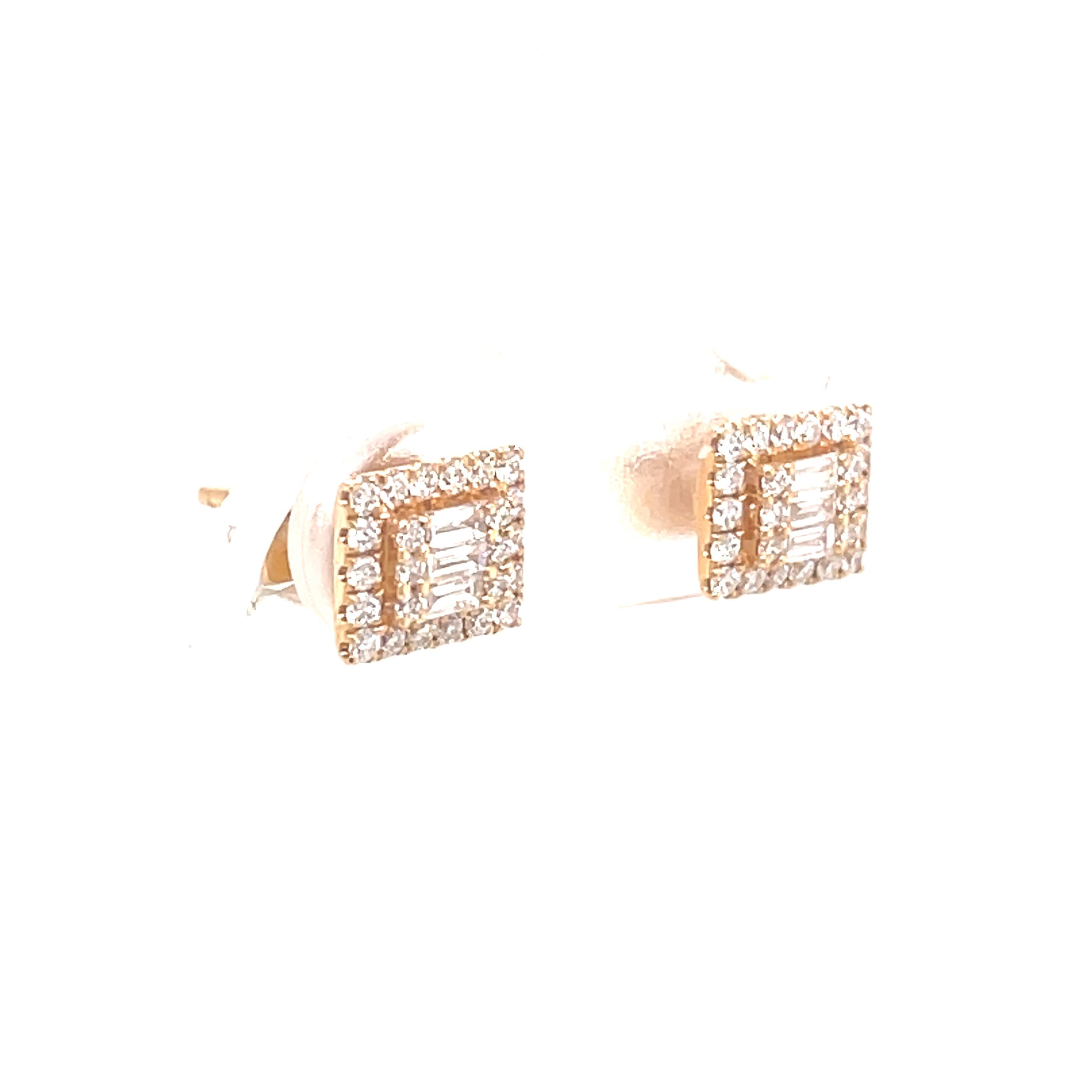 Women's or Men's 1.40 Carat Detachable Illusion Set Diamond Earrings 18k Rose Gold For Sale