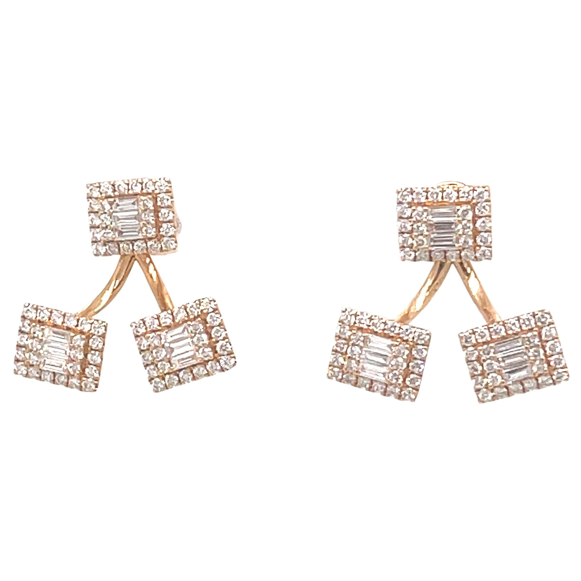 1.40 Carat Detachable Illusion Set Diamond Earrings 18k Rose Gold