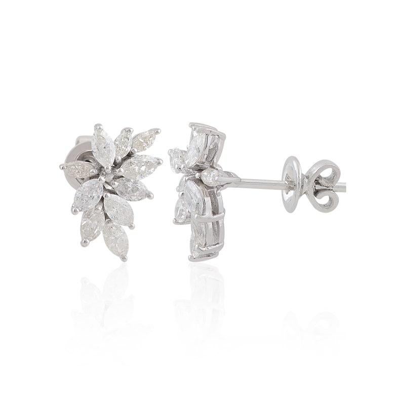 Modern 1.40 Carat Diamond 10 Karat White Gold Cluster Earrings For Sale