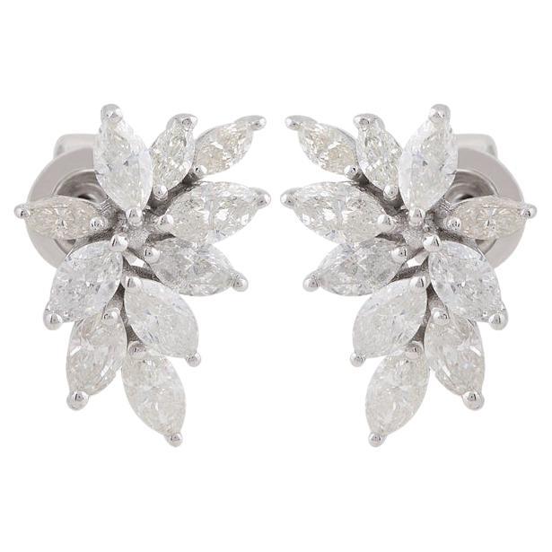1.40 Carat Diamond 10 Karat White Gold Cluster Earrings For Sale