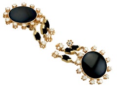 1.40 Carat Diamond and Onyx Yellow Gold Drop Earrings