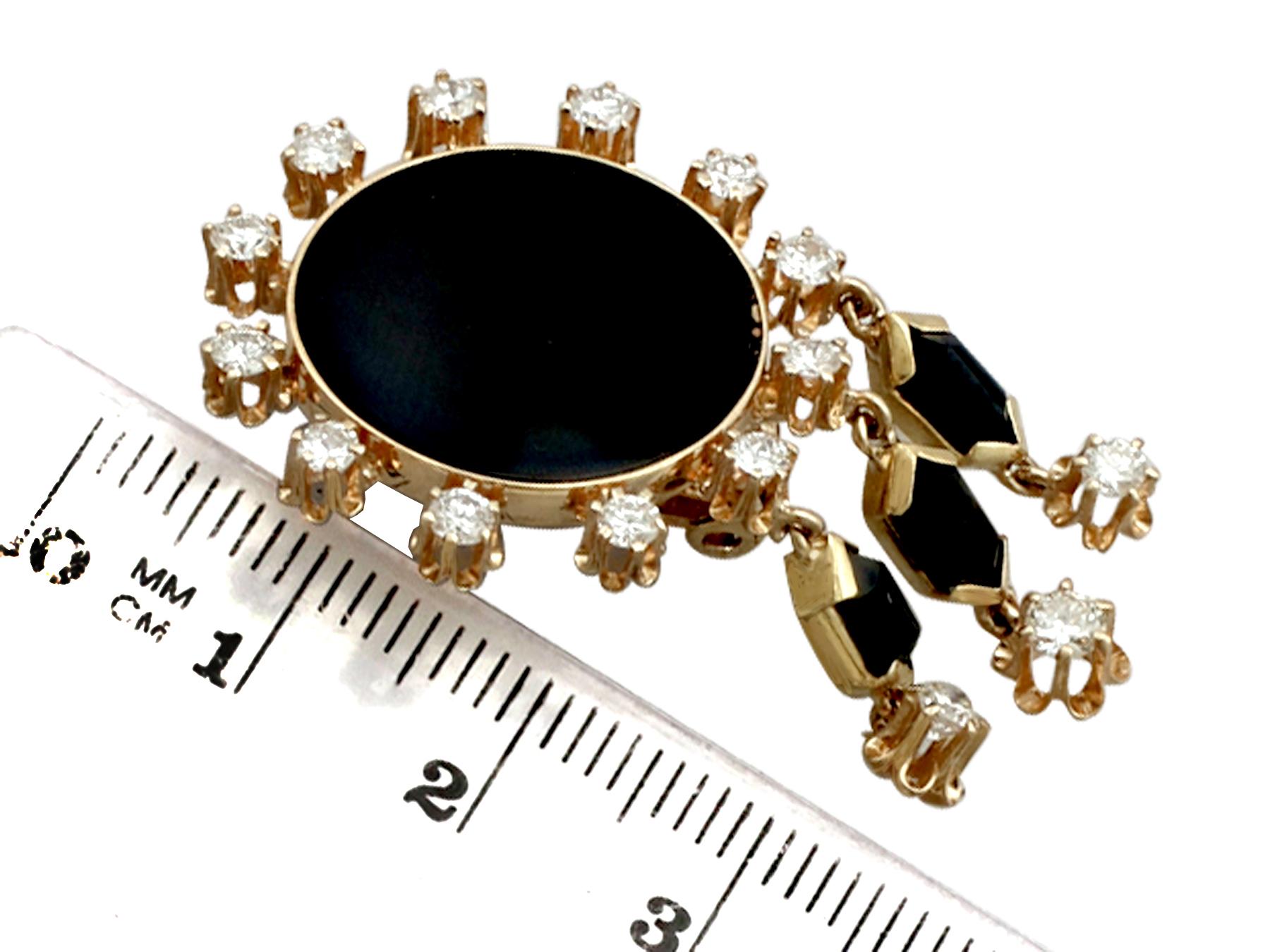 Women's 1.40 Carat Diamond and Onyx Yellow Gold Drop Earrings