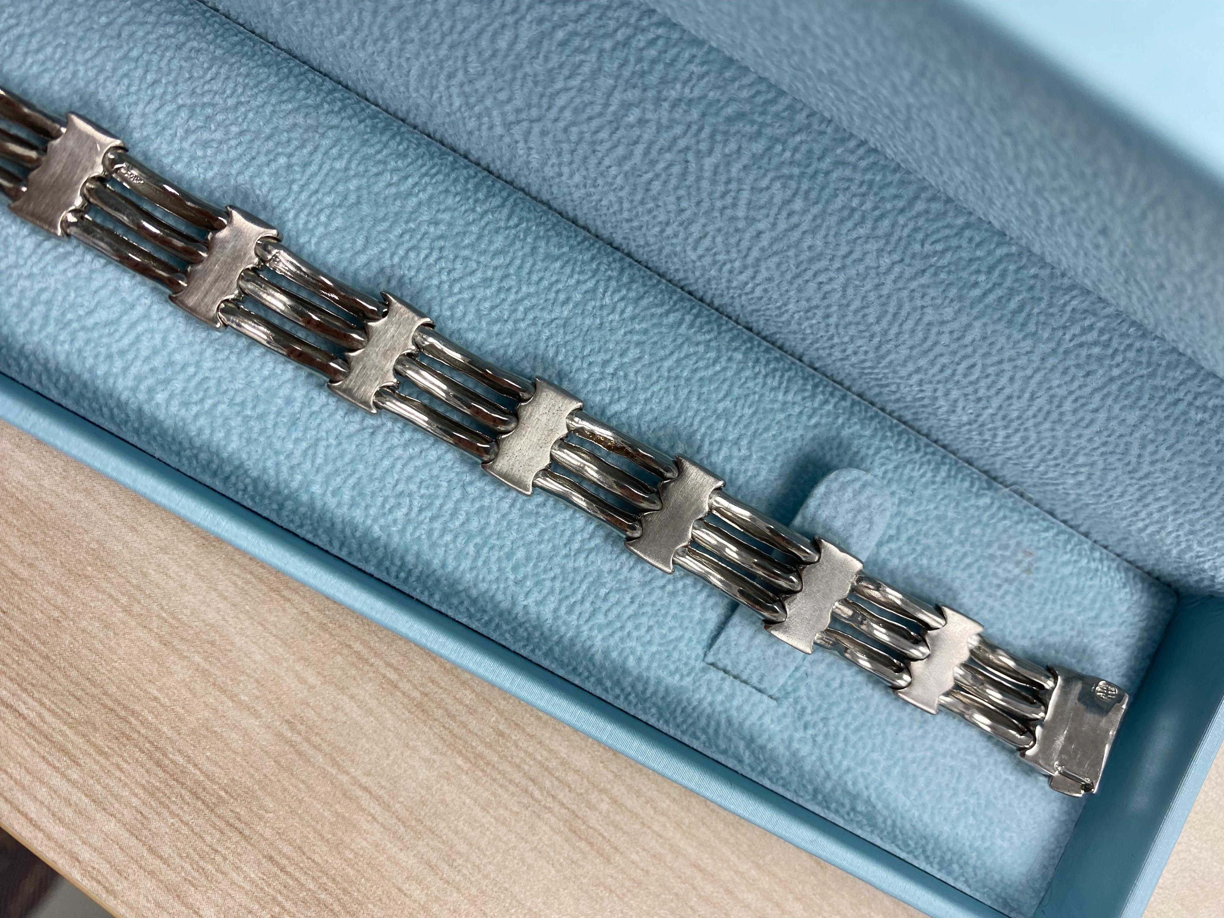 1,40 quilates de diamantes A Link Pulsera para hombre de oro blanco macizo de 14 quilates 26,3 g 8 pulgadas en venta 4