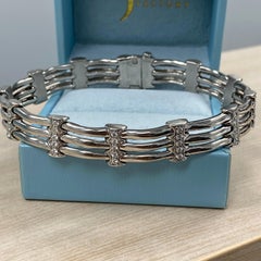 1.40 Carat Diamond Bar Link Men's Bracelet 14k Solid White Gold 26.3 g 8"