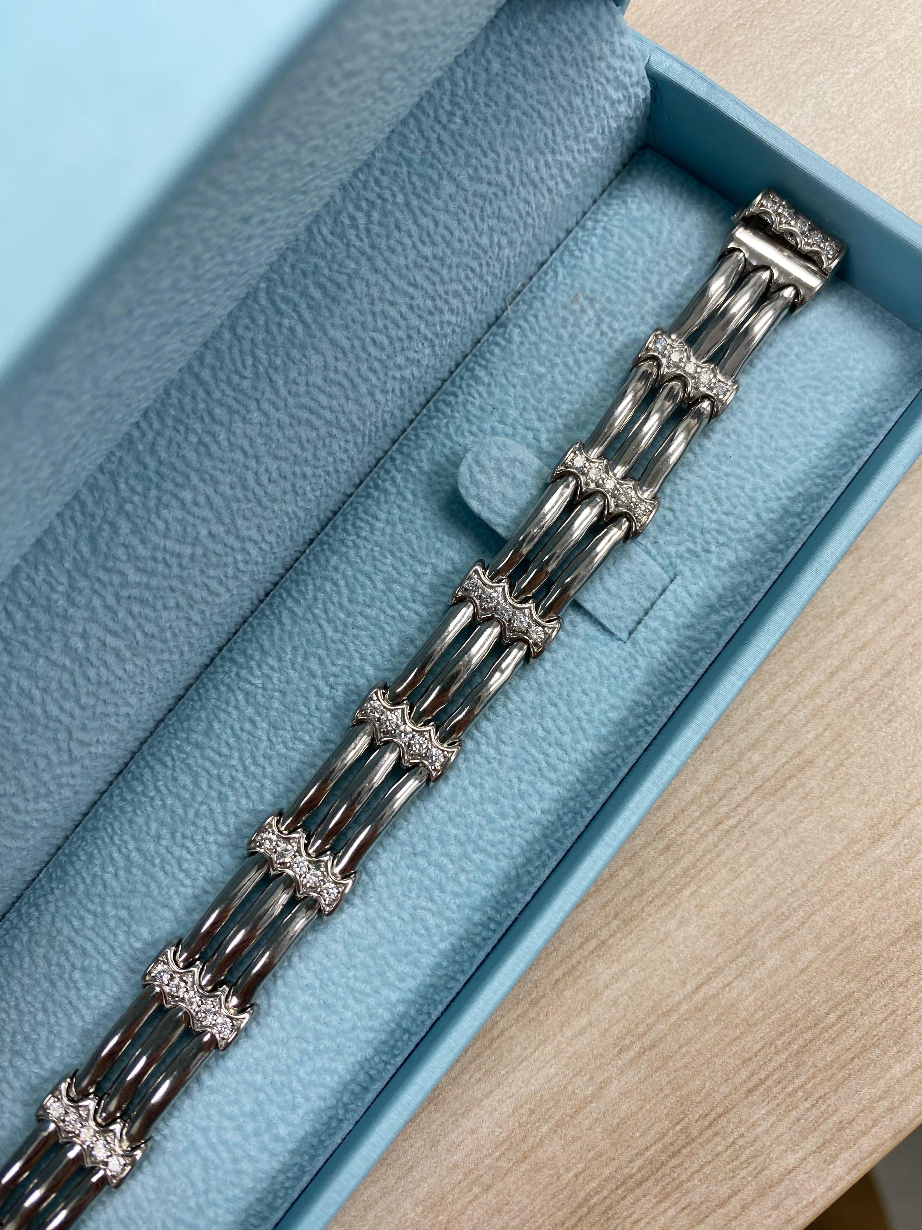 1,40 quilates de diamantes A Link Pulsera para hombre de oro blanco macizo de 14 quilates 26,3 g 8 pulgadas Moderno en venta