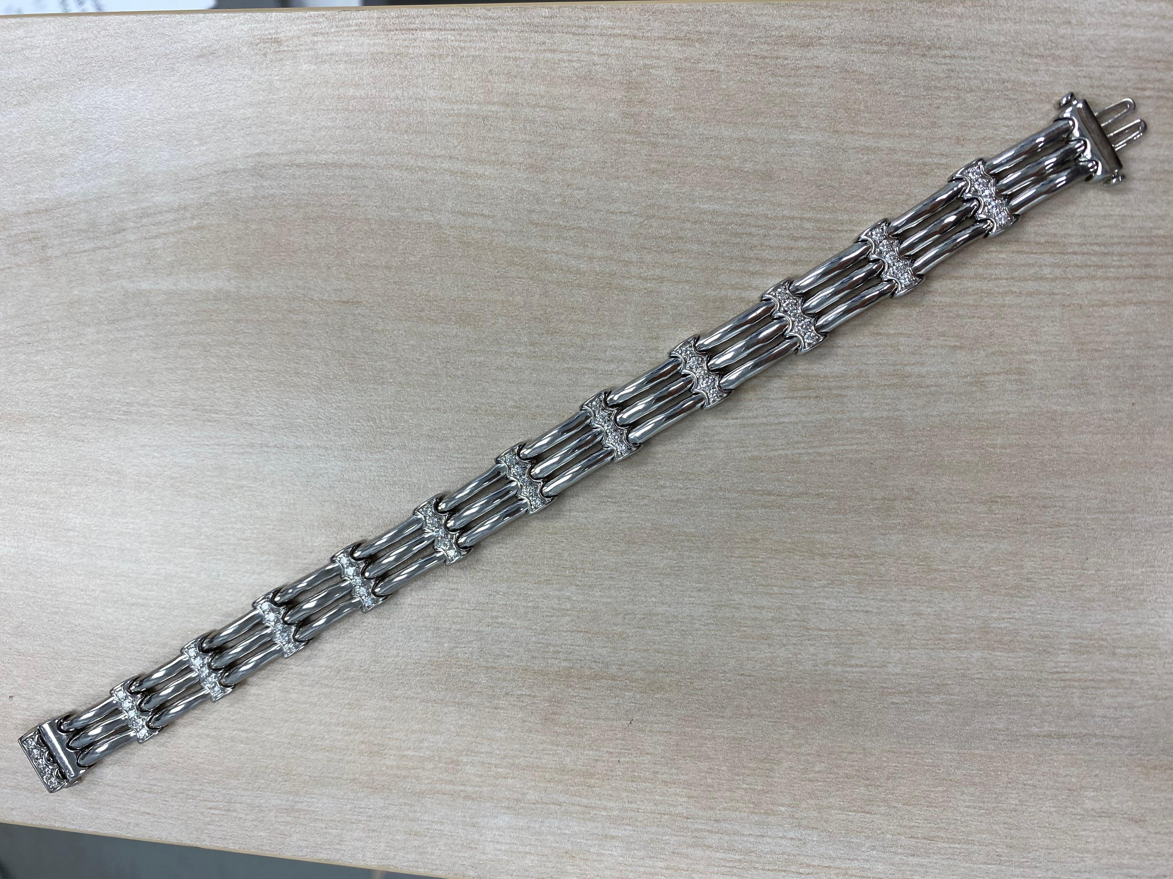 1,40 quilates de diamantes A Link Pulsera para hombre de oro blanco macizo de 14 quilates 26,3 g 8 pulgadas Corte redondo en venta