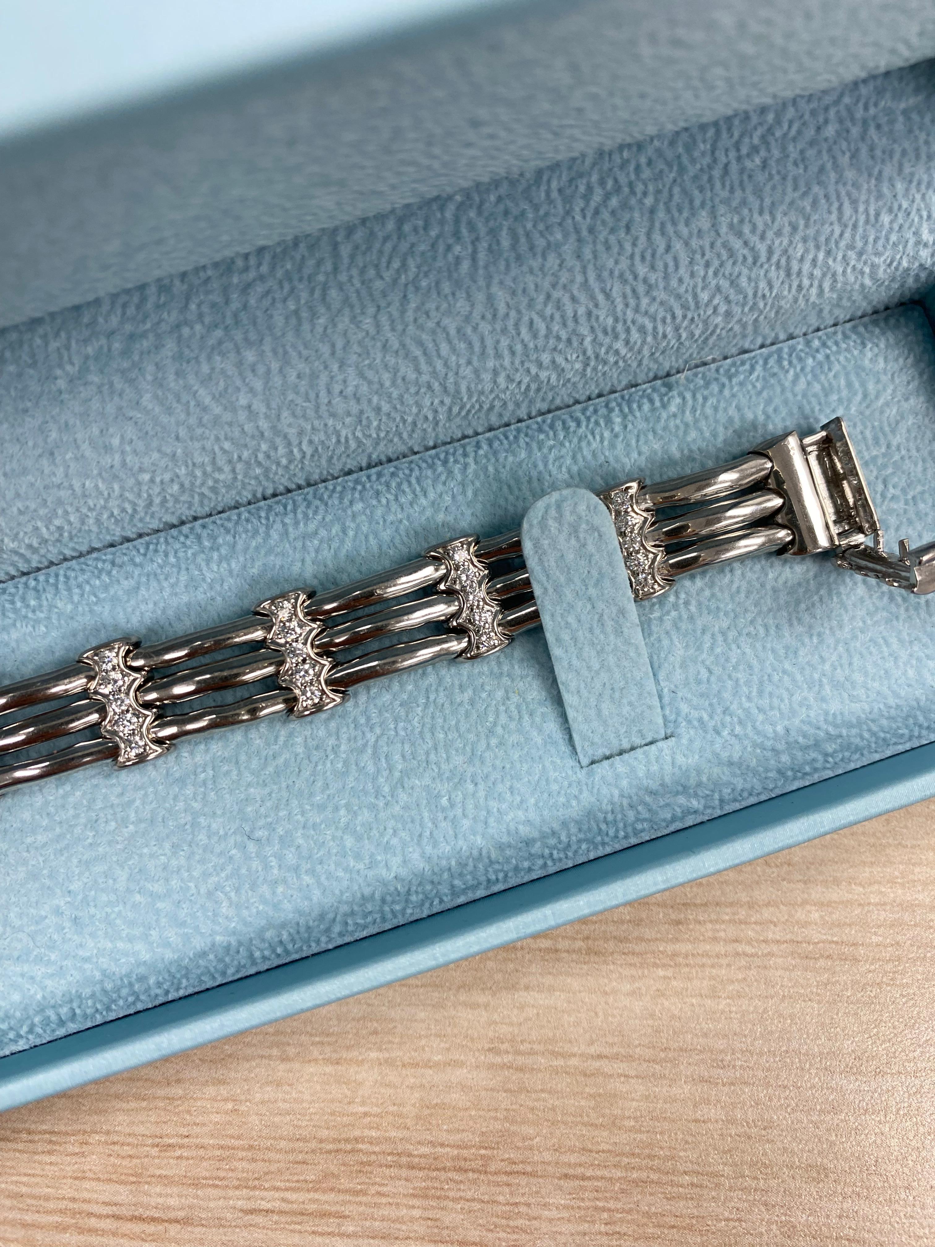 1,40 quilates de diamantes A Link Pulsera para hombre de oro blanco macizo de 14 quilates 26,3 g 8 pulgadas en venta 2