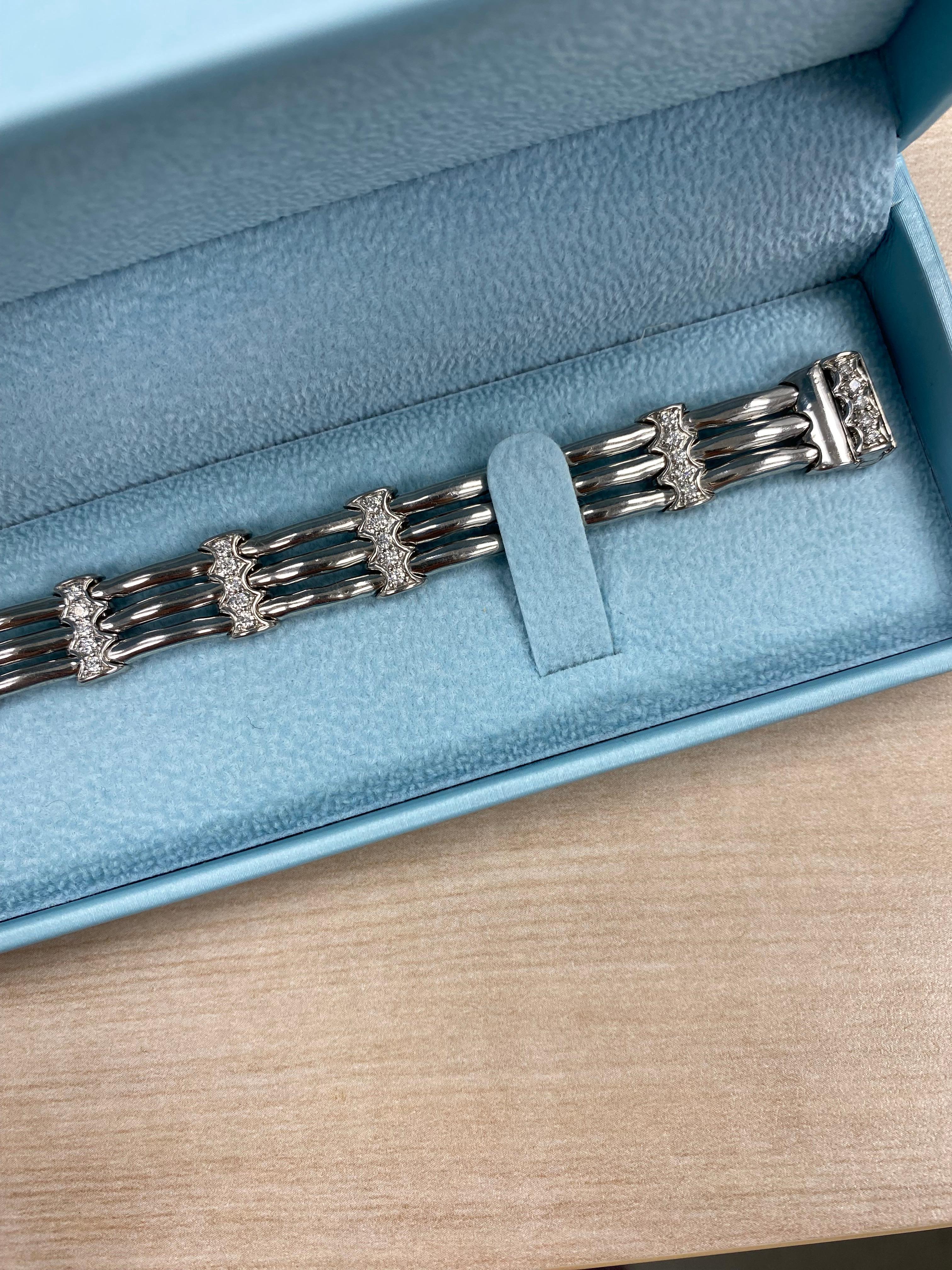 1,40 quilates de diamantes A Link Pulsera para hombre de oro blanco macizo de 14 quilates 26,3 g 8 pulgadas en venta 3