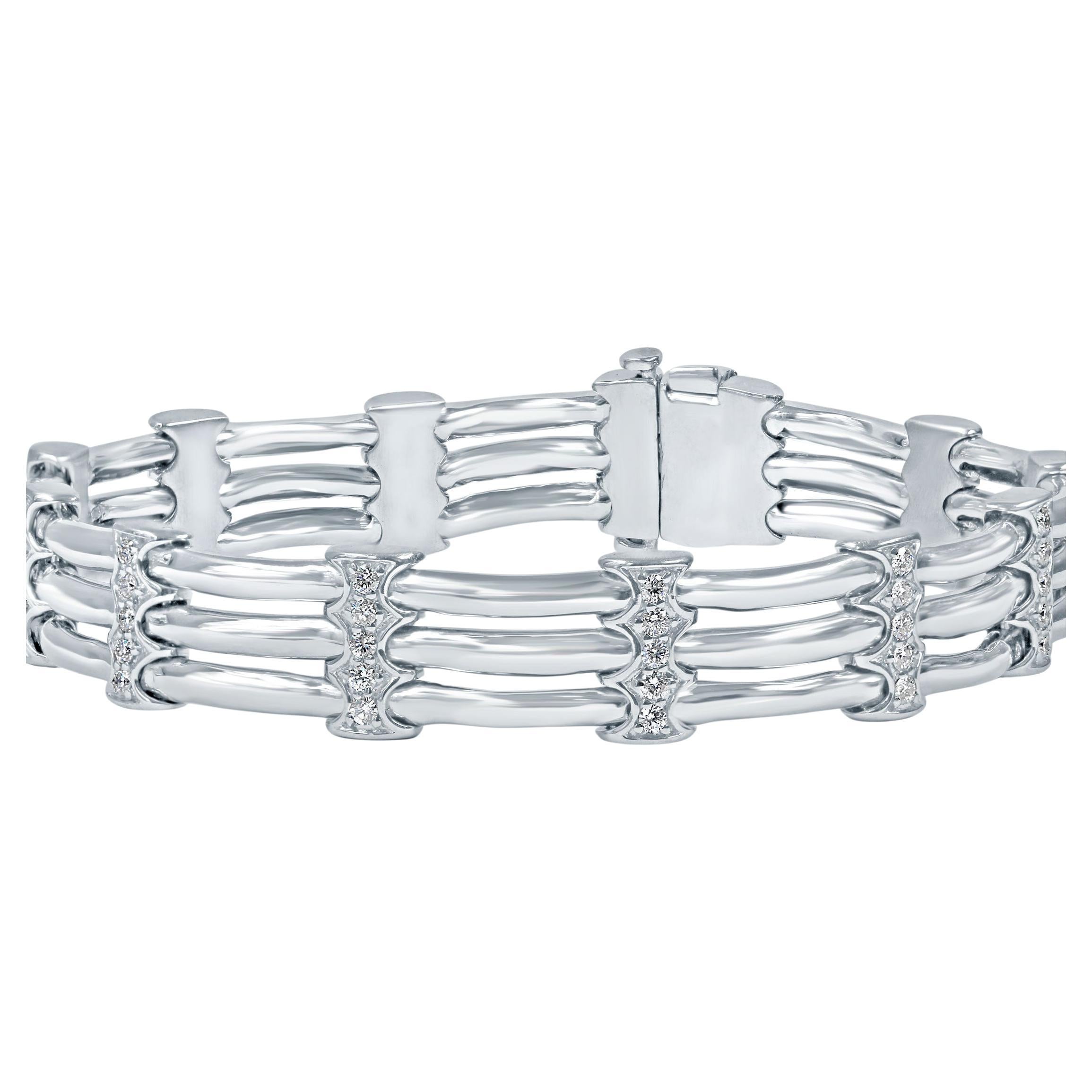 1.40 Carat Diamond Bar Link Men's Bracelet 14k Solid White Gold 26.3 g 8"