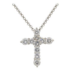 1.40 Carat Diamond Cross Pendant Chain Necklace Platinum