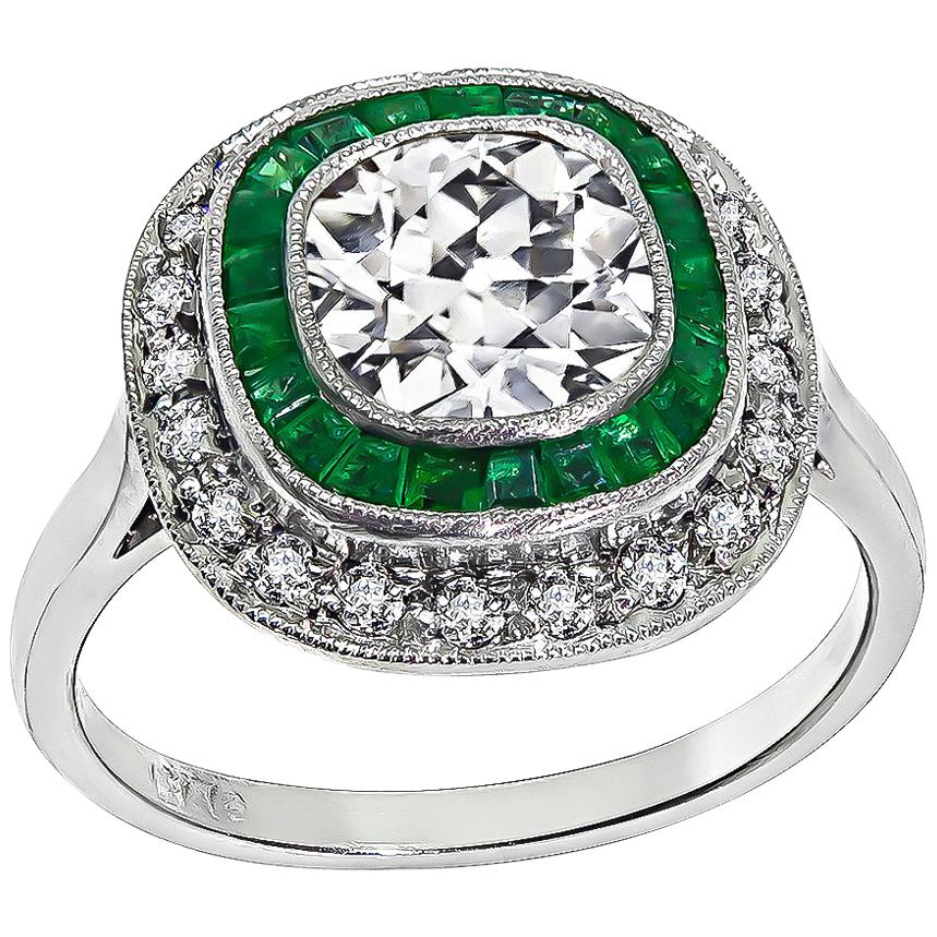 1,40 Karat Diamant Smaragd Target-Ring mit Smaragd