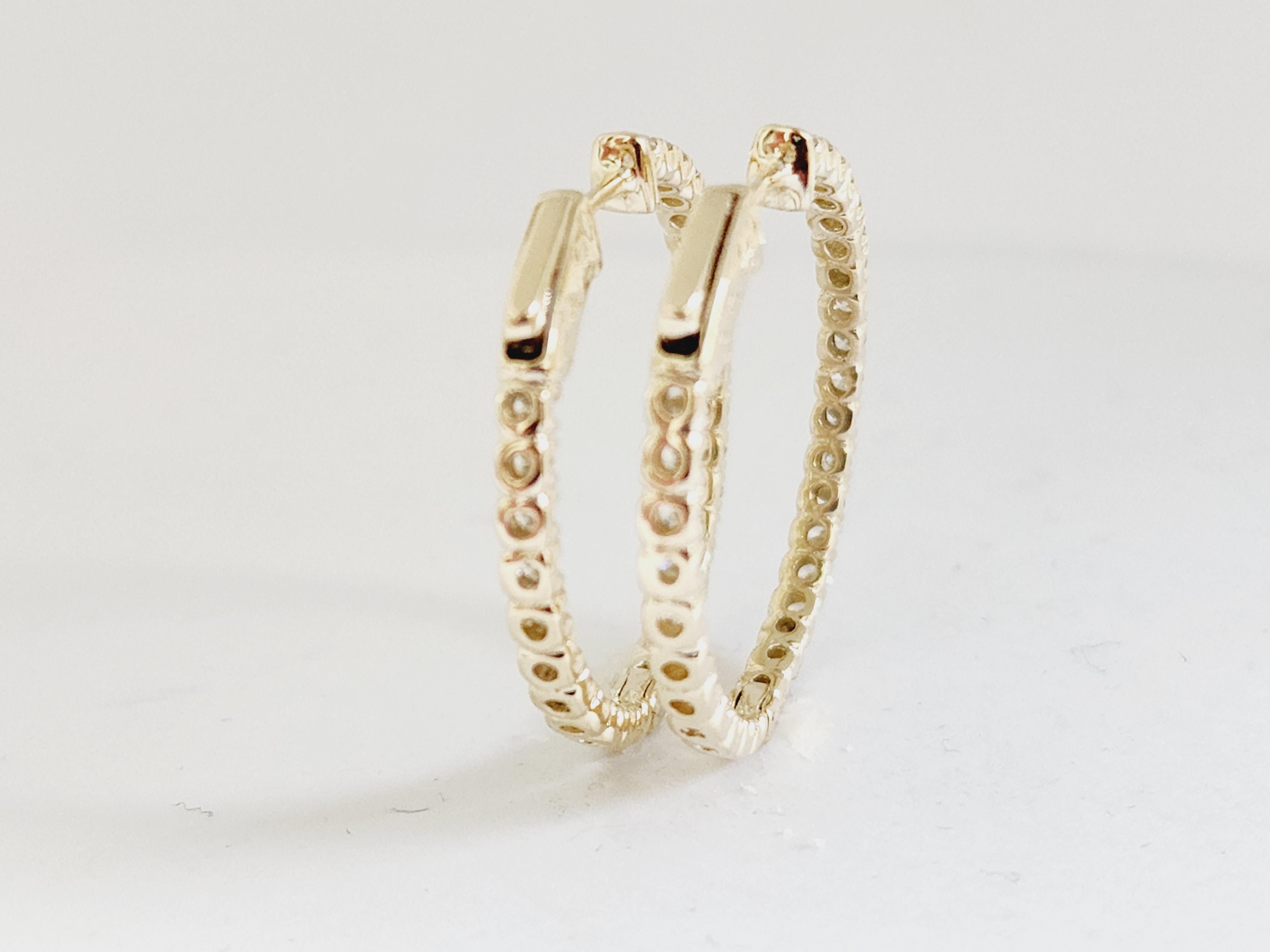 Women's 1.40 Carat Diamond Hoops Earrings 14 Karat Yellow Gold