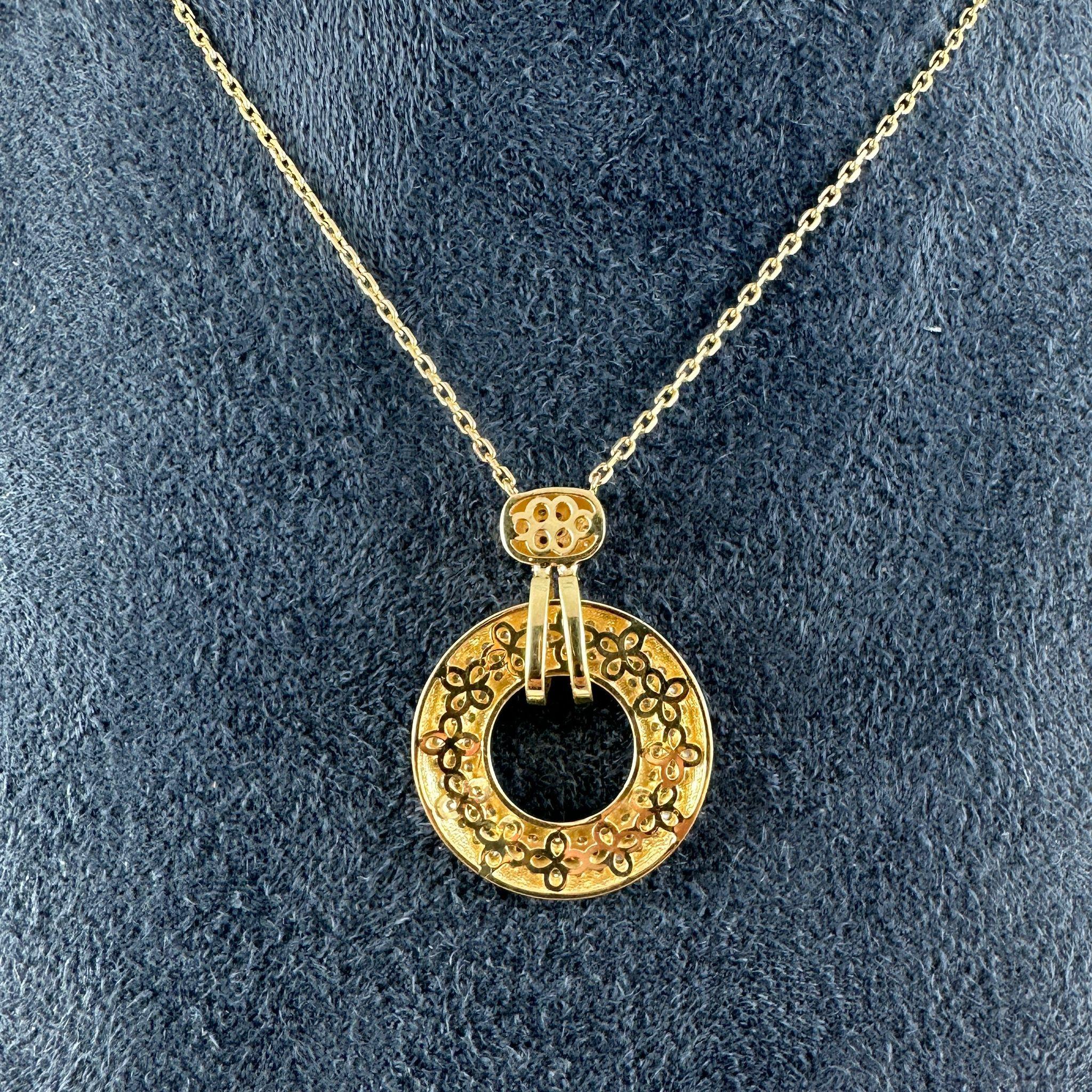 Contemporary 1.40 Carat Diamond Wheel Pendant Necklace in 14K Two Tone Gold, 17 Inches For Sale