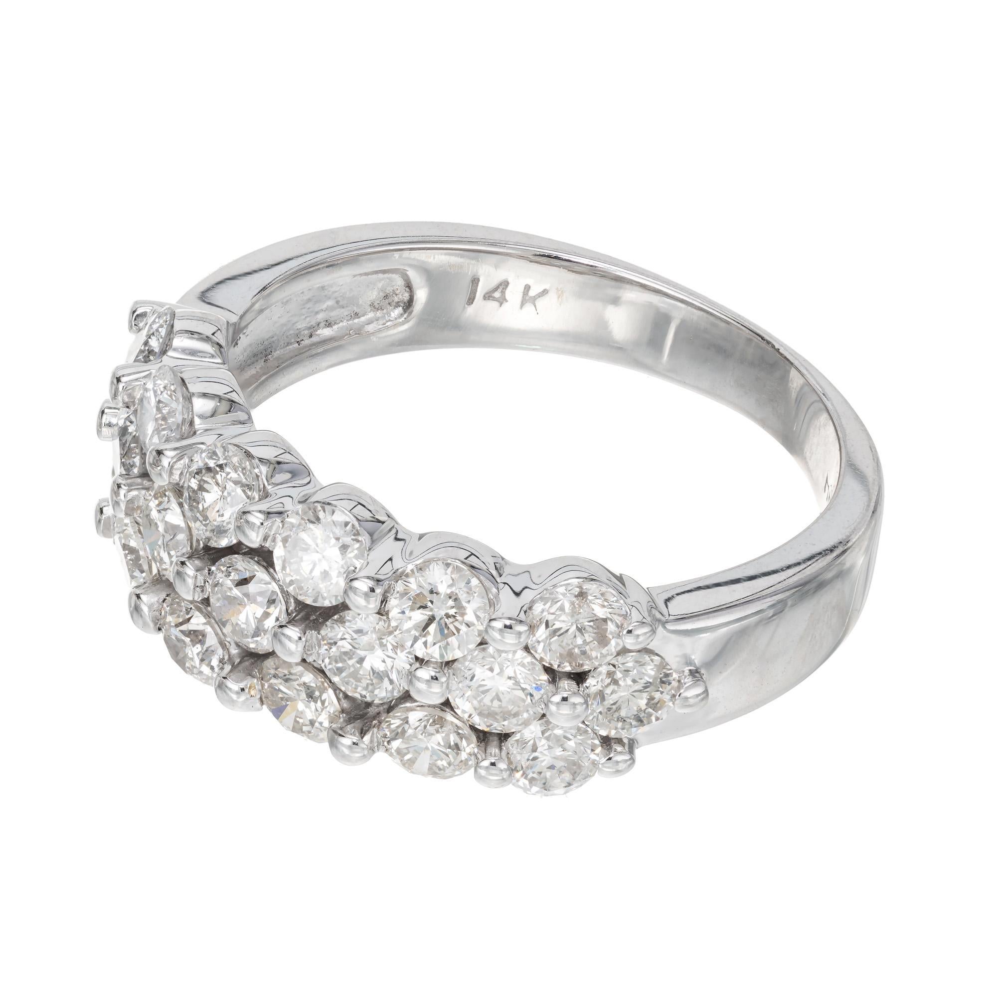 Round Cut 1.40 Carat Diamond White Gold Three Row Band Ring For Sale