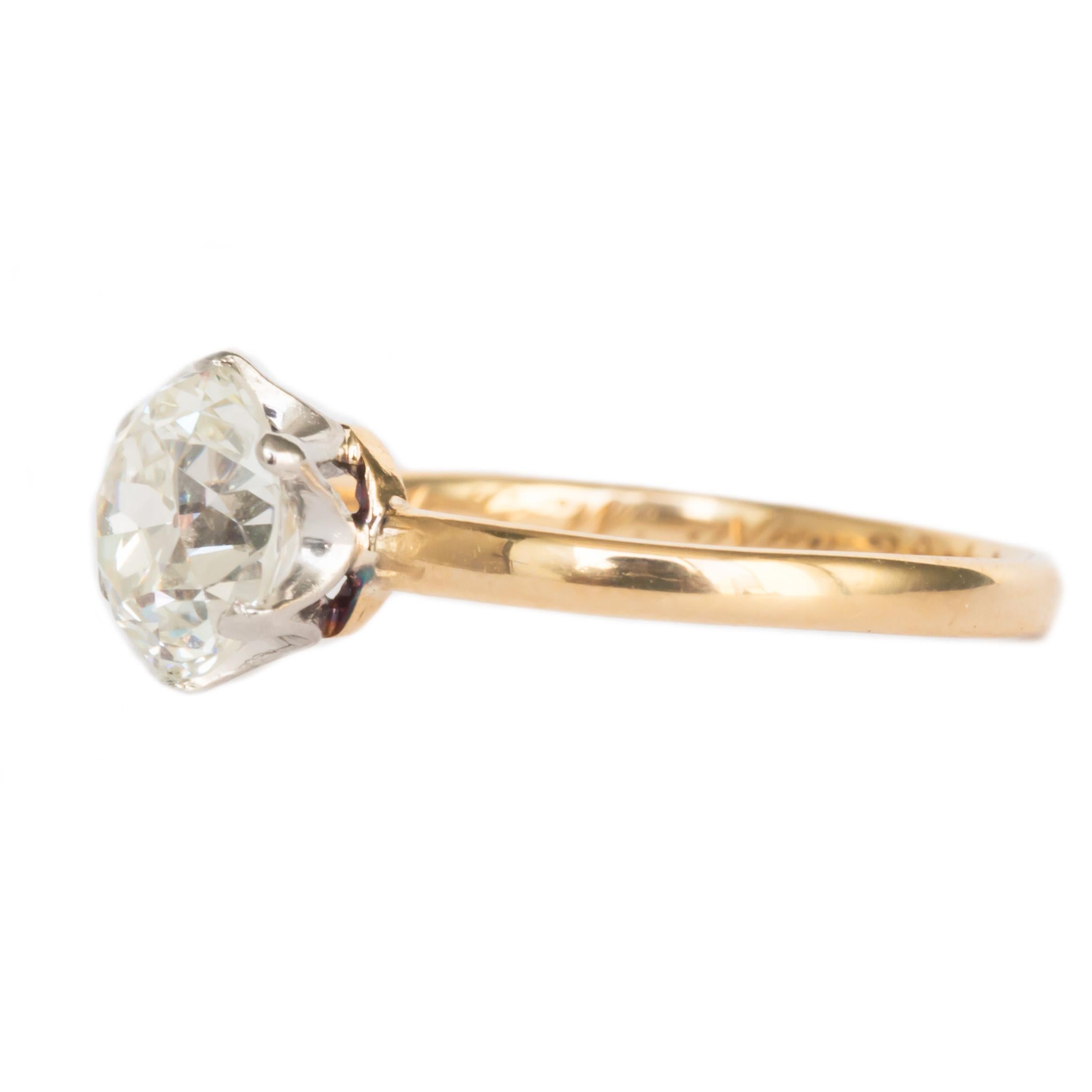 *Designer: Tiffany and Co.*
Ring Size: 6
Metal Type: 18 karat Yellow Gold Platinum and Gold
Weight: 2.2 grams

Center Diamond Details
Shape: Old European Brilliant 
Carat Weight: 1.40 carat
Color: I
Clarity: VS1

Finger to Top of Stone Measurement: