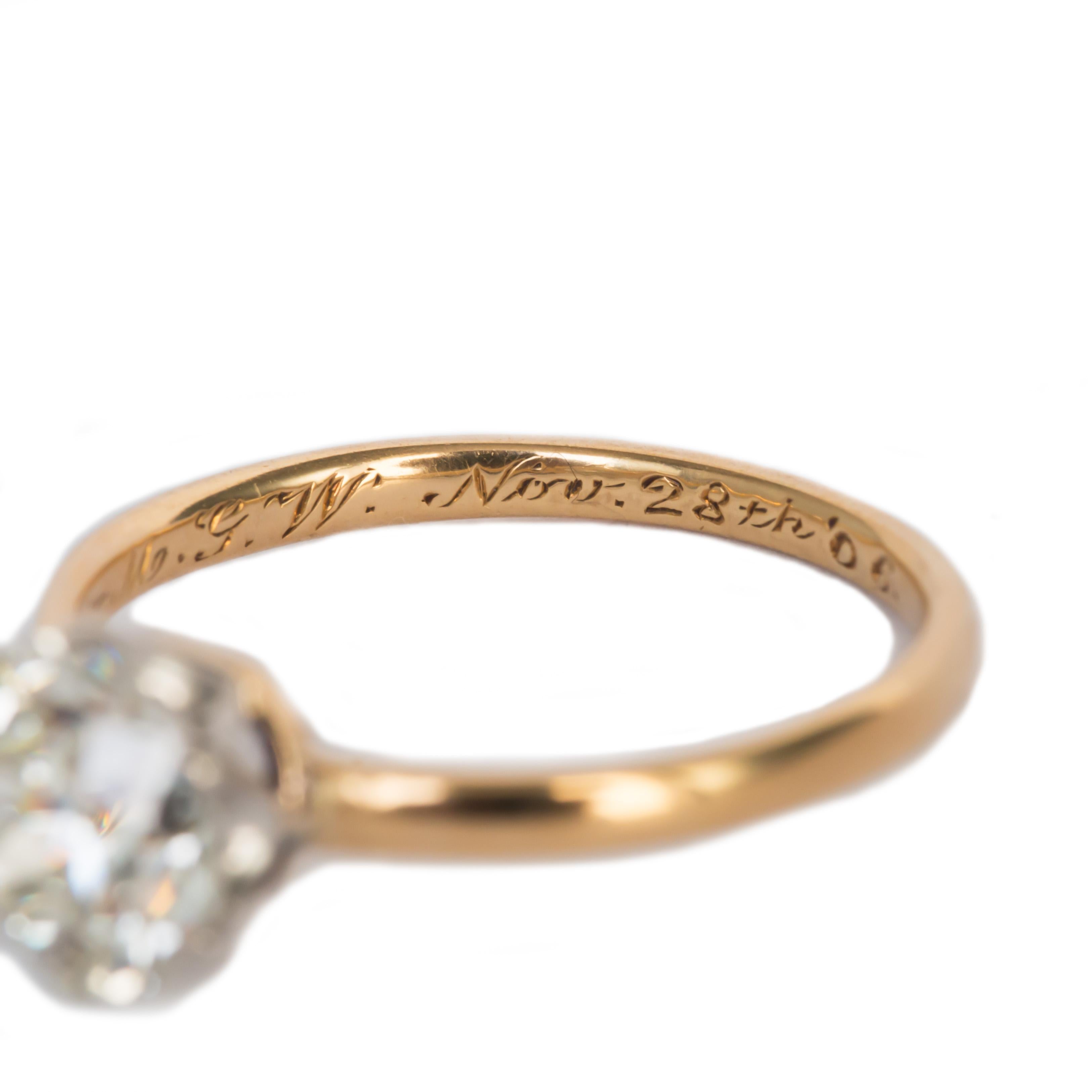 Women's 1.40 Carat Diamond Yellow Gold and Platinum Engagement Ring