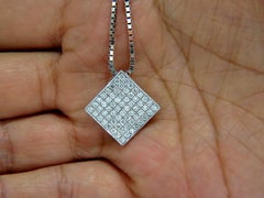 1.40 Carat Diamonds Bead Set Square Zen Pendant 3D Curve 14 Karat Chain*