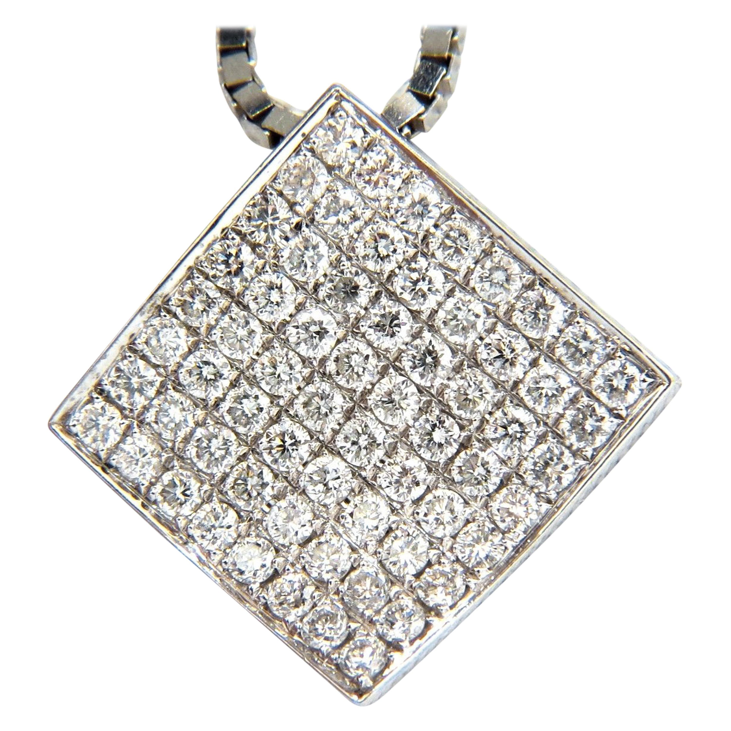 Quadratischer Zen-Anhänger mit 1,40 Karat Diamanten in Perlenfassung, 3D-Form, 14-Karat-Kette*