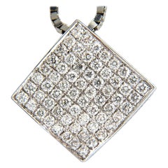 1.40 Carat Diamonds Bead Set Square Zen Pendant 3D Curve 14 Karat Chain*