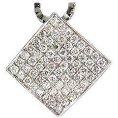 Pendentif Zen carré courbé en or 14 carats avec perles et diamants de 1,40 carat, chaîne 3D