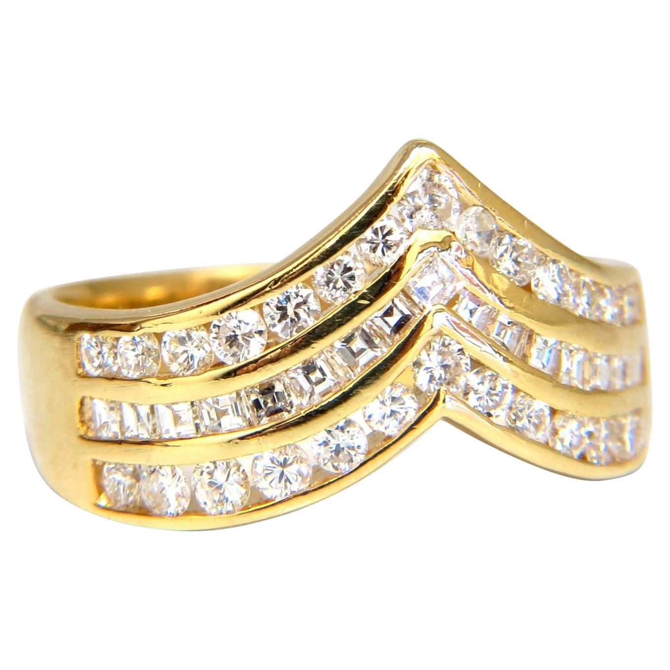 1.40 Carat Diamonds Multirow Chevron Channel Set Ring 18 Karat