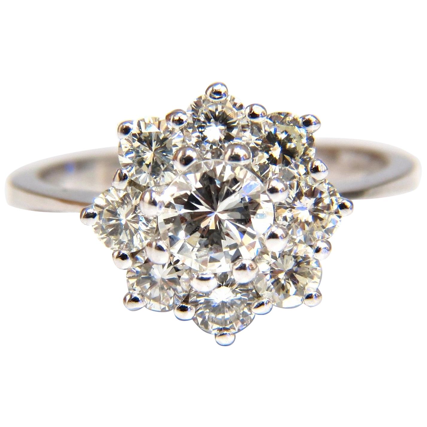 1.40 Carat Diamonds Raised Cluster Ring 14 Karat For Sale