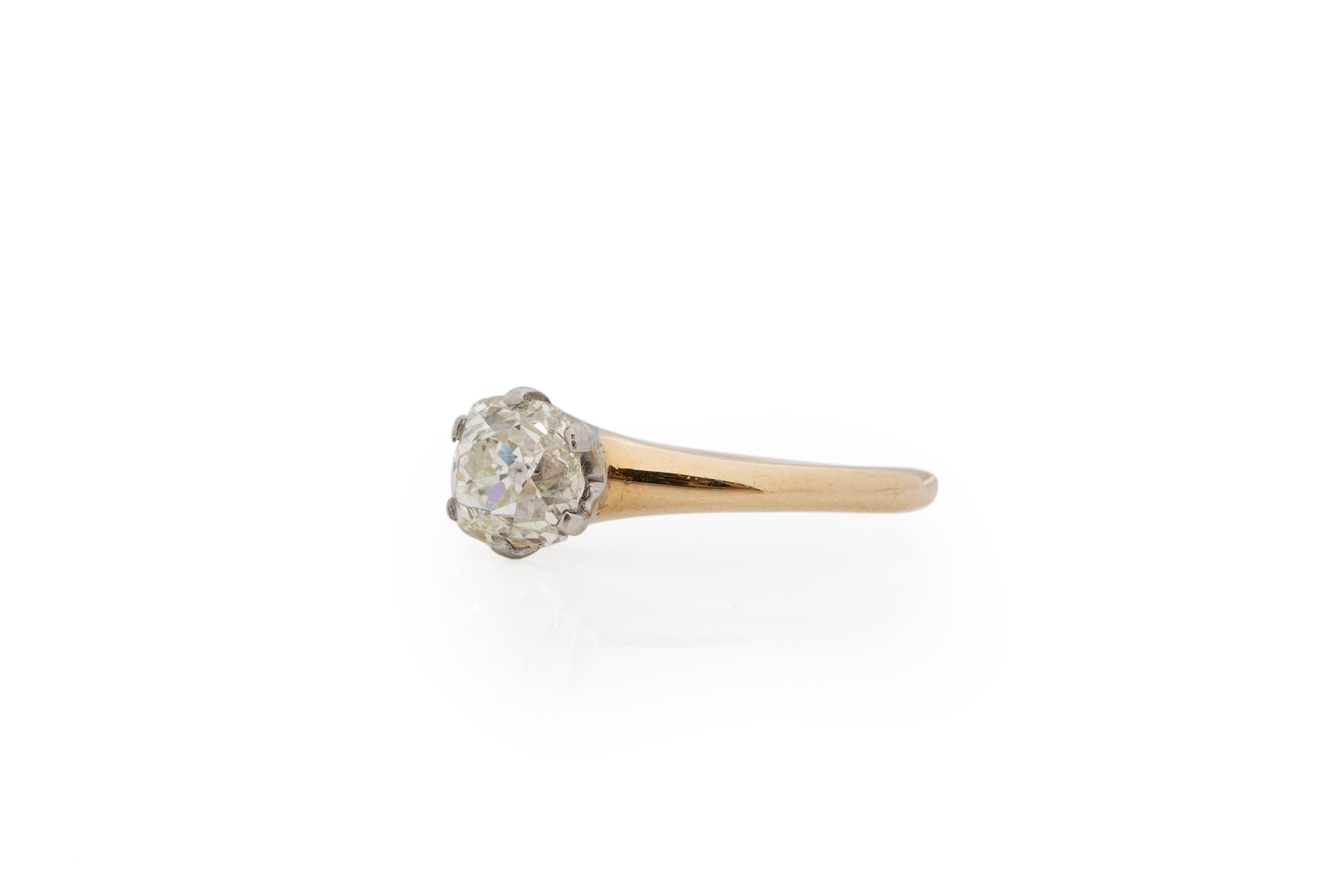 Édouardien Bague de fiançailles en or jaune 14 carats avec diamant édouardien de 1,40 carat en vente