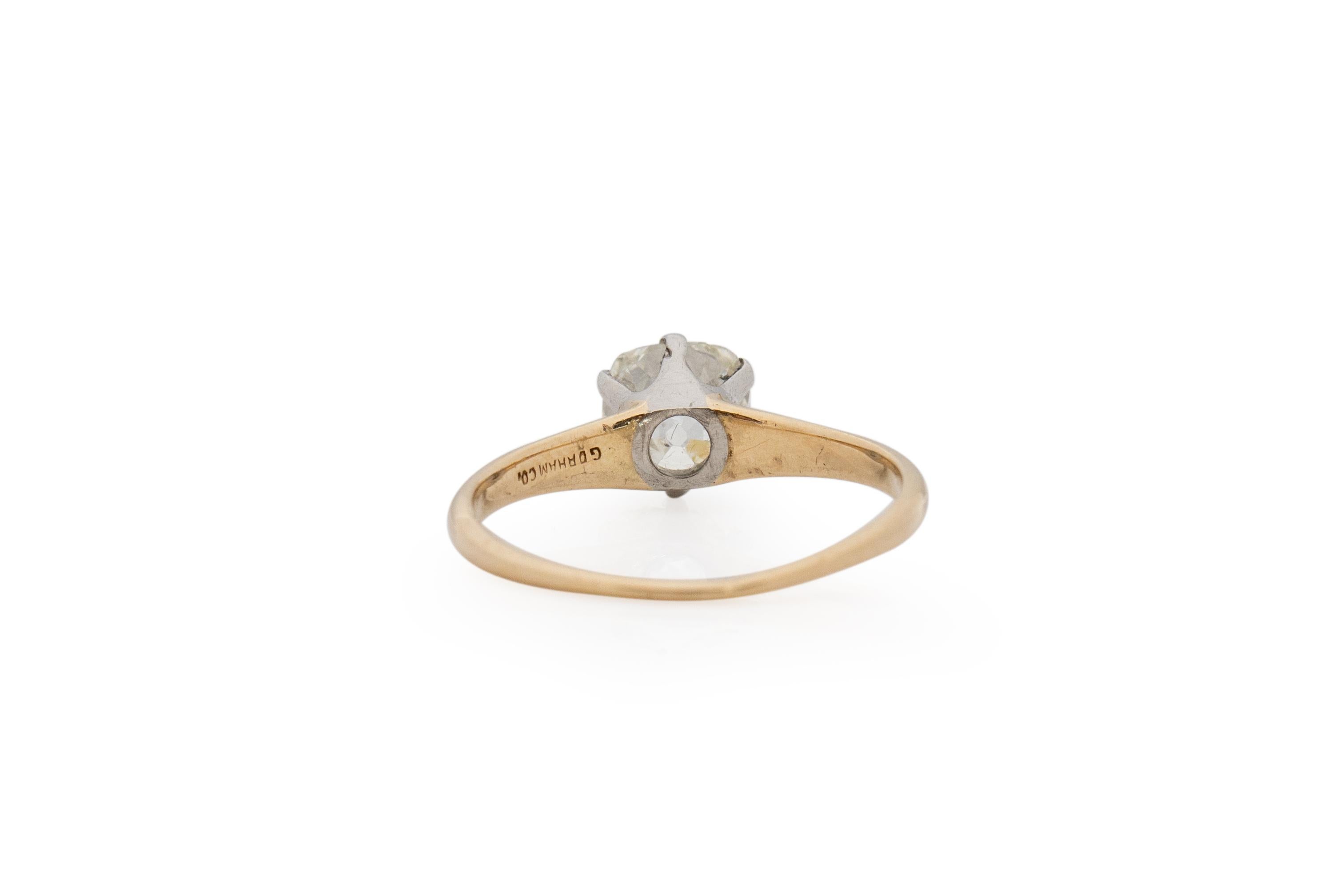Bague de fiançailles en or jaune 14 carats avec diamant édouardien de 1,40 carat Bon état - En vente à Hicksville, NY